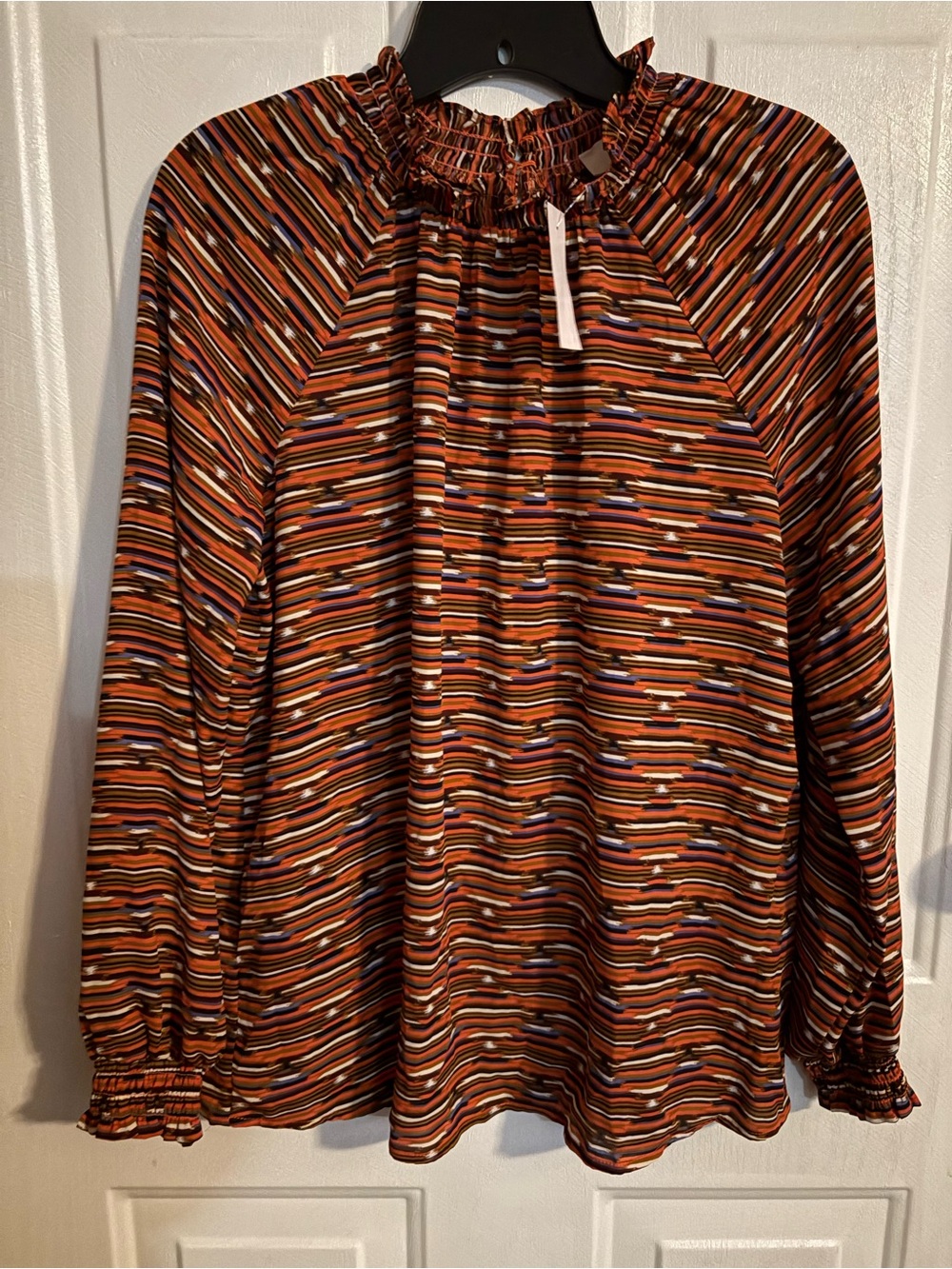 LOFT Rust Multi Ruffle-Neck Long Sleeve Blouse - Picture 5 of 11